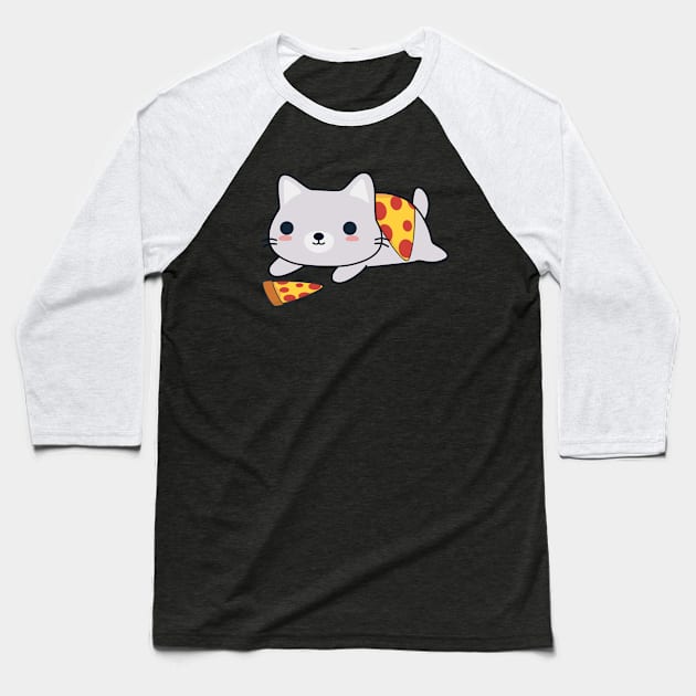 Cute Pizza Cat Baseball T-Shirt by happinessinatee